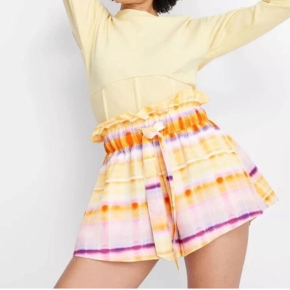 Future Collective Pants - Future Collective Pastel Stripe Tie-Waist Paperbag Shorts